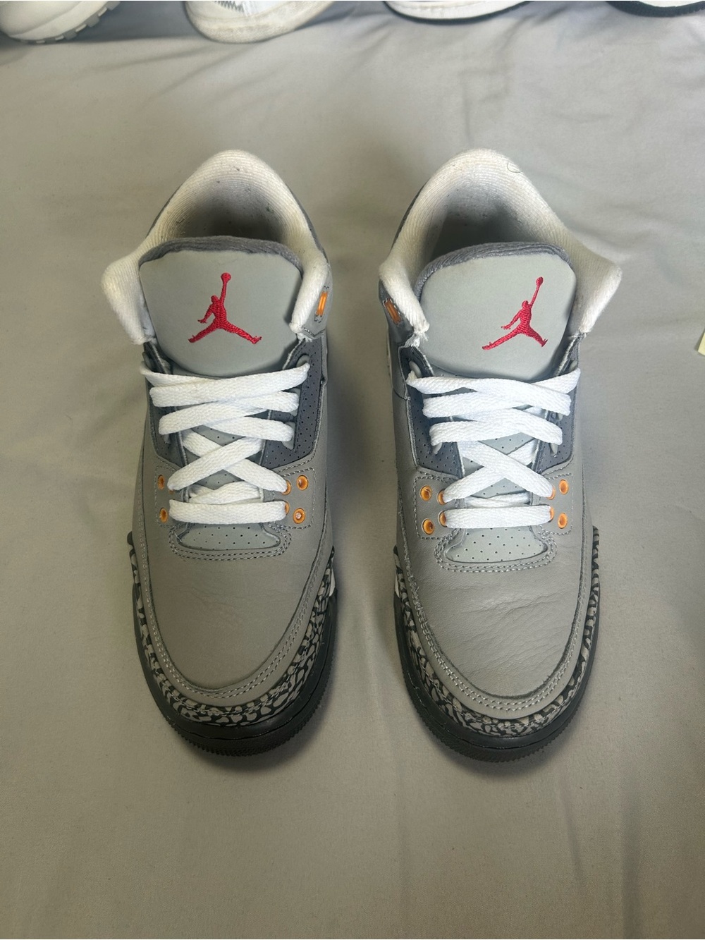 Jordan Men’s Grey Sneakers with Red Jumpman and Orange Accents